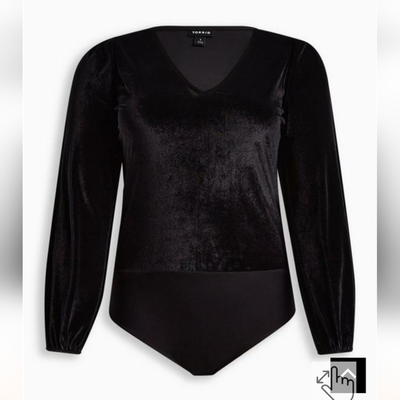 Stretch Velvet black V-Neck Long Sleeve Bodysuit Plus size 5x - Picture 4 of 8
